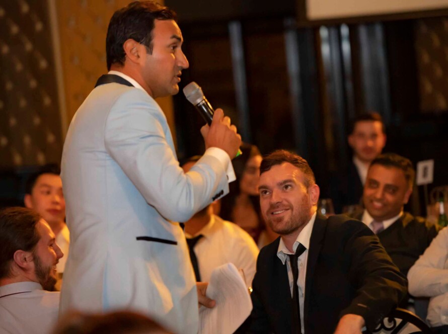 comedian at a corporate event
